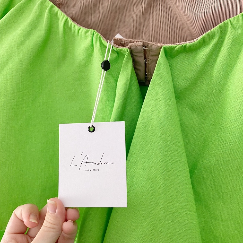 L’Academie Darragh Linen Strapless Handkerchief Top in Lime Green NWT - Picture 9 of 9